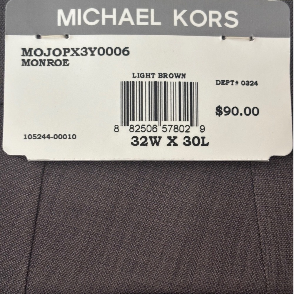 Michael Kors Monroe Dress Pants Mens 32x30 Light Brown Stretch Performance NEW - Picture 8 of 11
